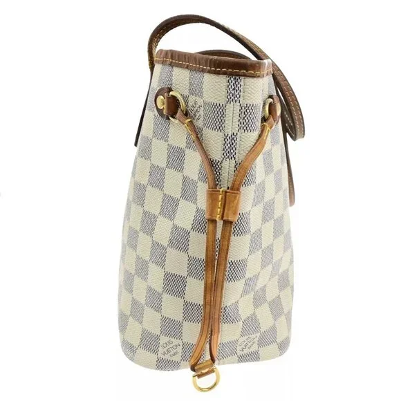 LOUIS VUITTON Neverfull PM Shoulder Tote Bag Damier Azur Leather N51110